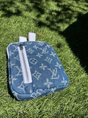 Louis Vuitton Blue Denim Monogram Mini Pouch with White Trim